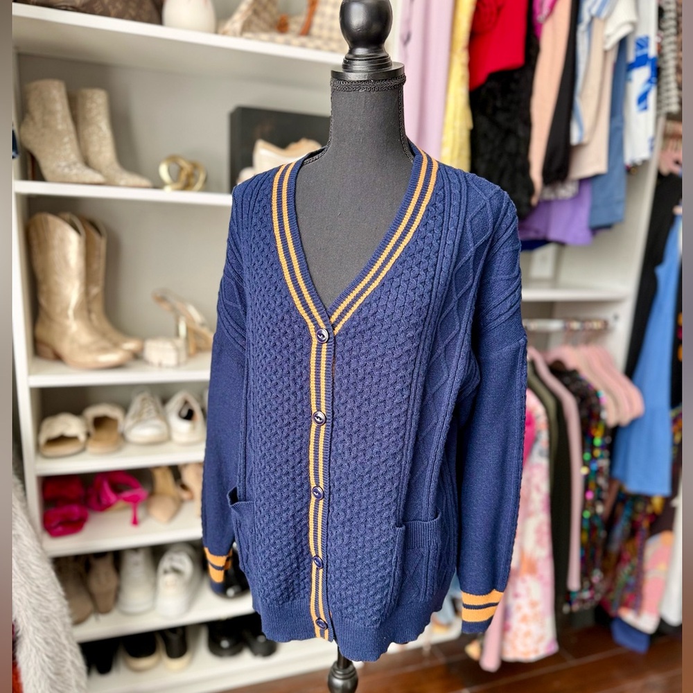 NWT Navy Varsity Striped Cardigan (Size Small)